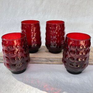 Anchor Hocking Red Bubble Ruby Glass 12oz Flat Tea Tumbler -Set of 4